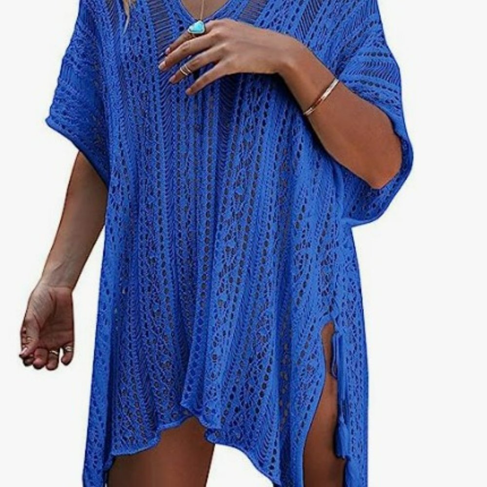 Women's Summer Swimsuit Crochet Cover up - One Size Blue